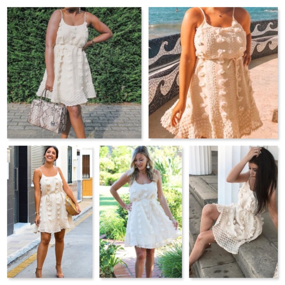 Textured Mini Dress Beige Ruffle Cami Ties - Picture 10 of 12